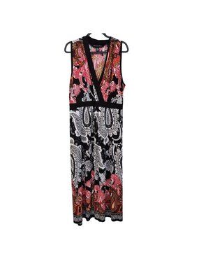 Elie McCarthy Womens Sleeveless Paisley Maxi Dress 3X Black Red Pink 3698